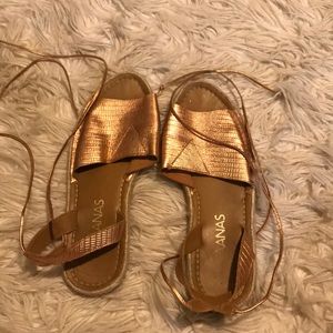 rose gold lace up sandals